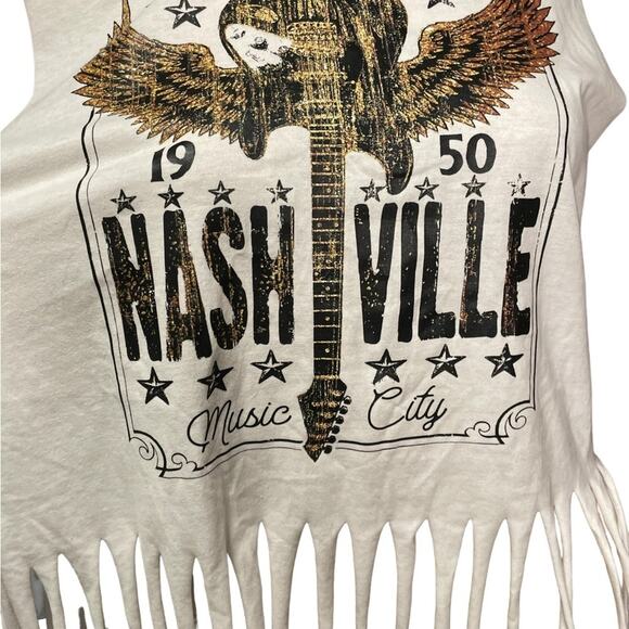 Backstage Customs white sleeveless cropped fringe Nashville tee size medium - Picture 4 of 7